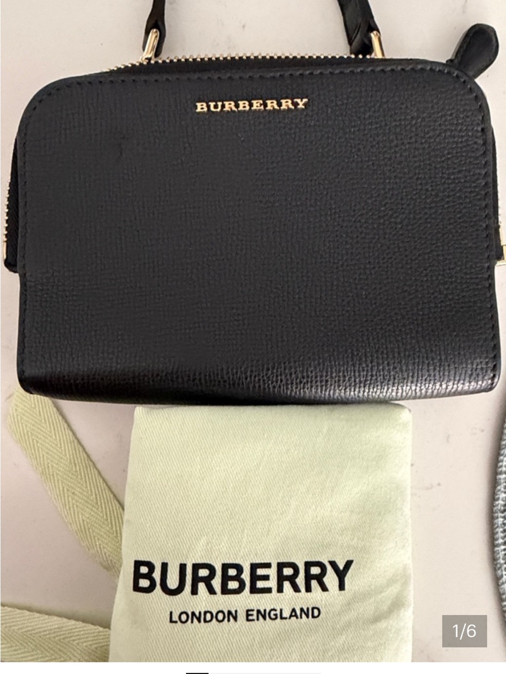 Burberry Black Leather Top-Handle Crossbody with Gold Logo